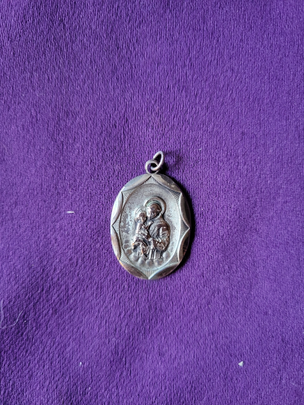 Religious Saint Medallion Pendant in Silver Tone